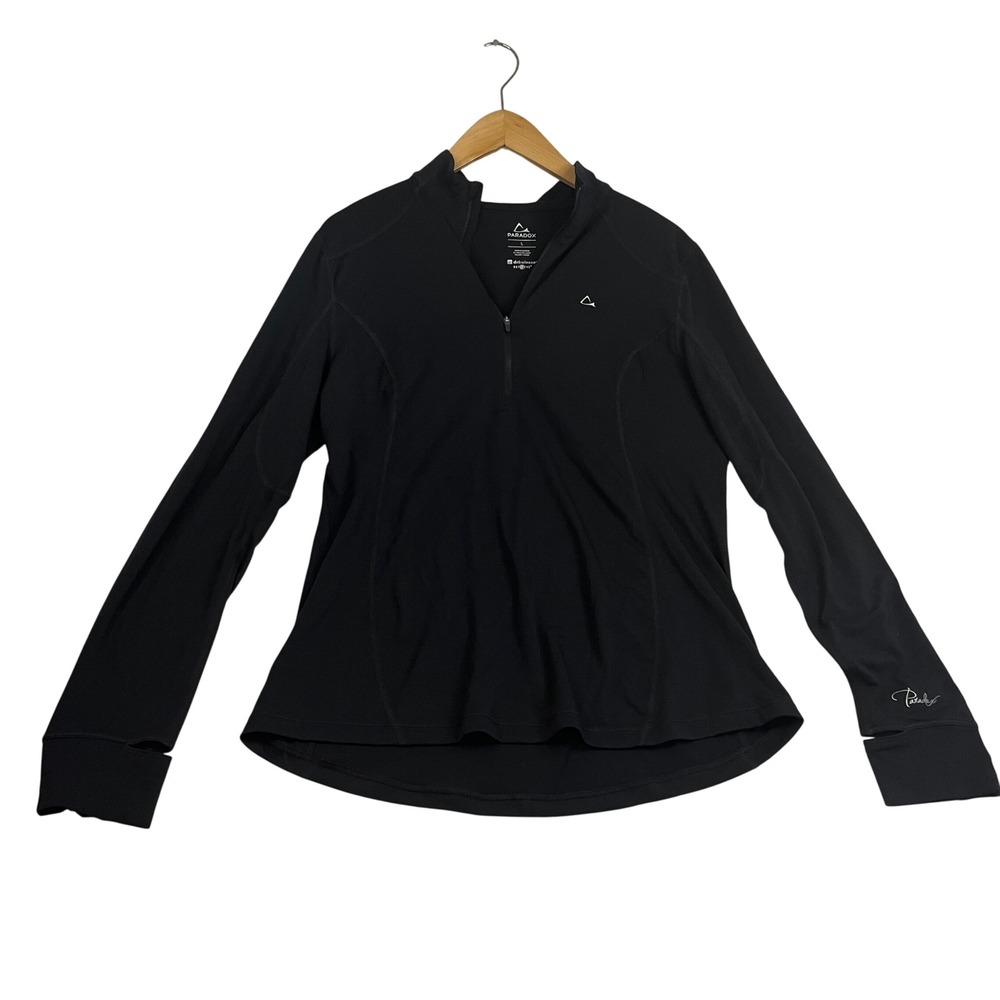 Paradox Womens Black Drirelease Quarter Zip Pullover Long Sleeve Thumbholes L